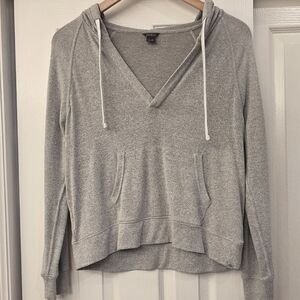 Eddie Bauer Light Gray V-Neck Hooded Pullover